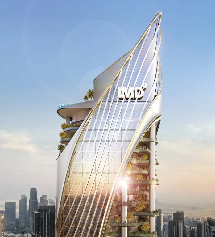 The tower's sculpted crown in daylight