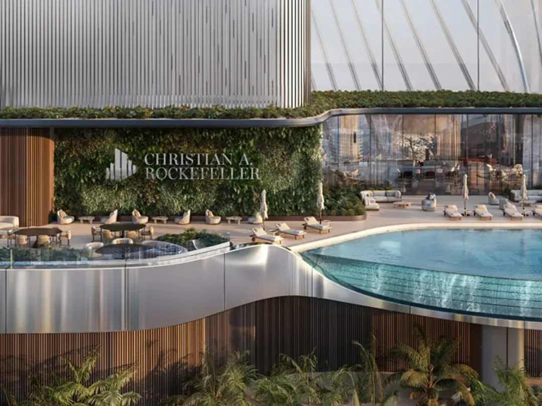 Infinity pool terrace on the amenity levels, overlooking the city