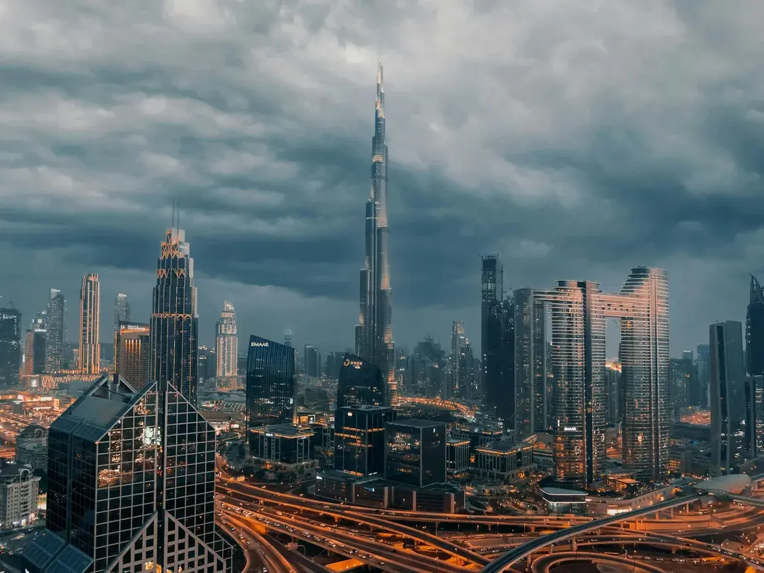 Burj Khalifa and the Downtown Dubai skyline at dusk