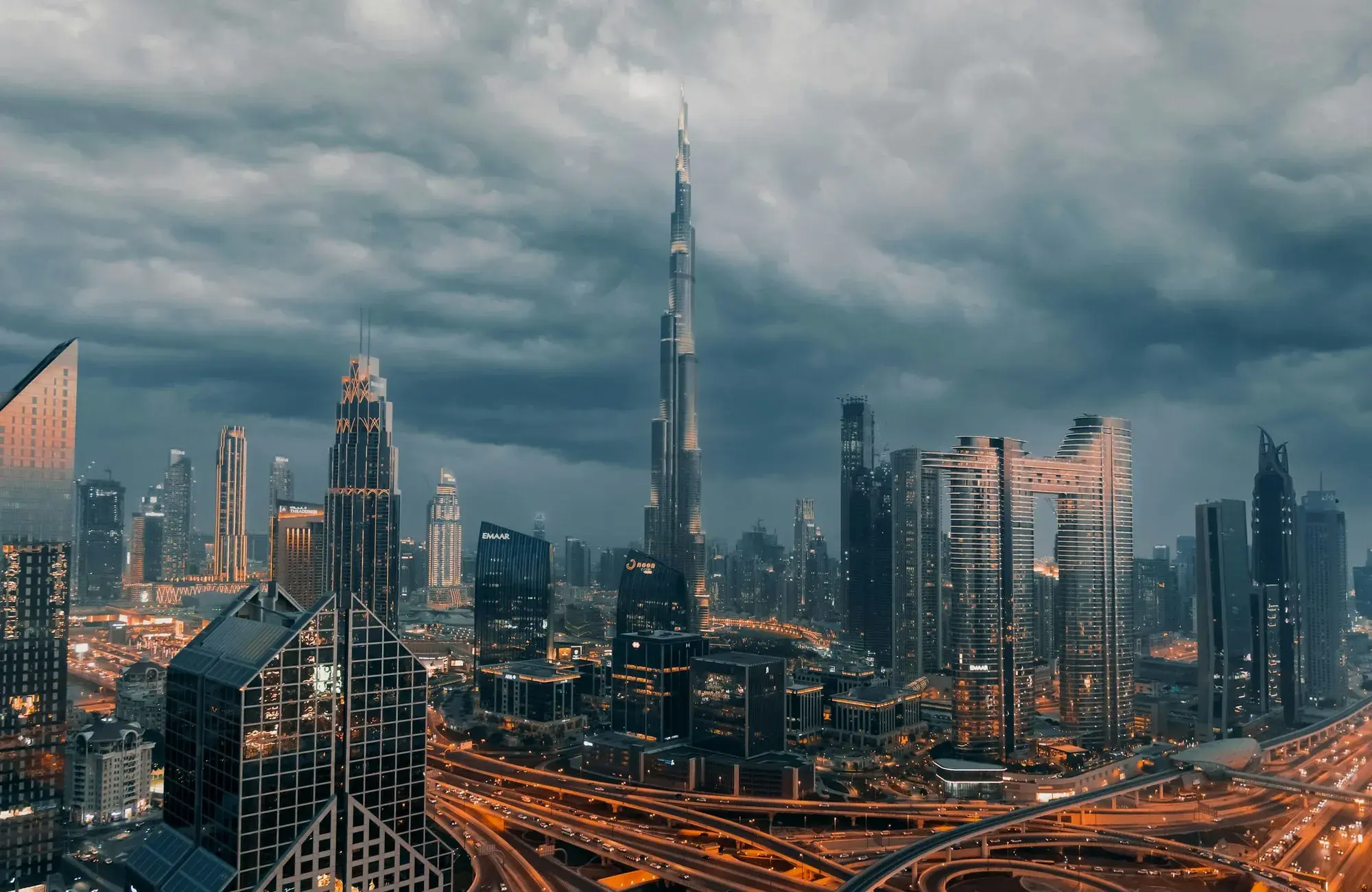 Burj Khalifa and the Downtown Dubai skyline at dusk