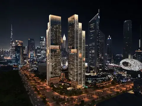 Night view of the towers beside the Museum of the Future