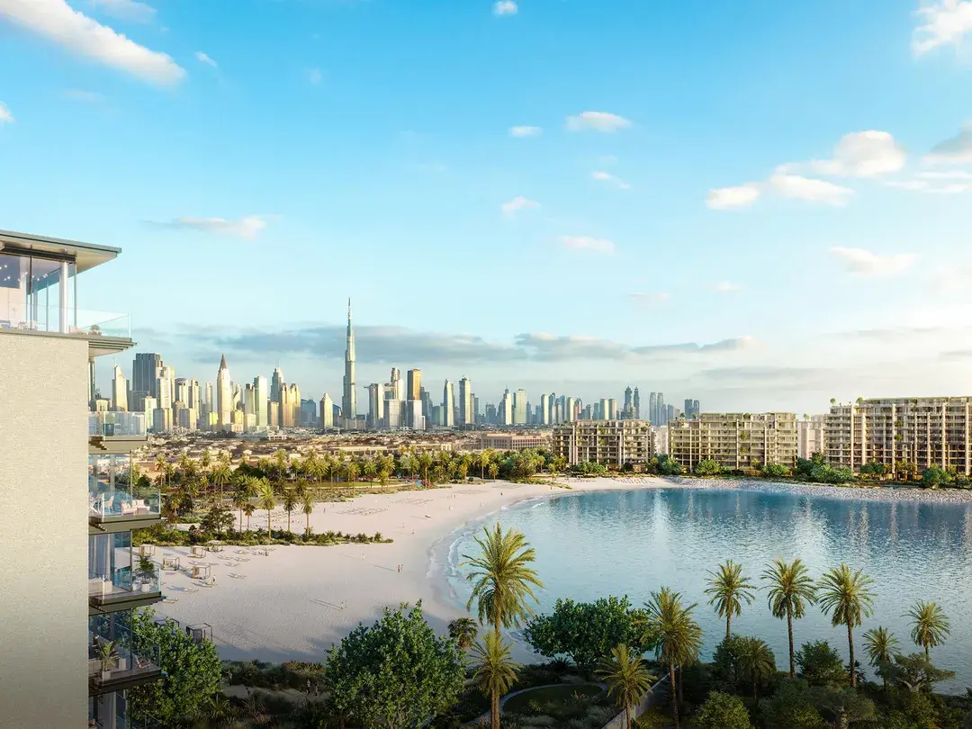 View along the coast to the Dubai skyline from Solaya
