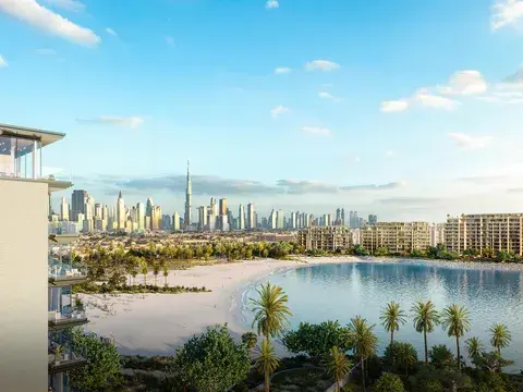 View along the coast to the Dubai skyline from Solaya